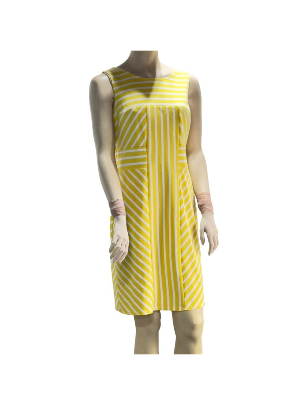 Yellow & White Striped Sleeveless Sheath Dress Size 10 from DR Collection